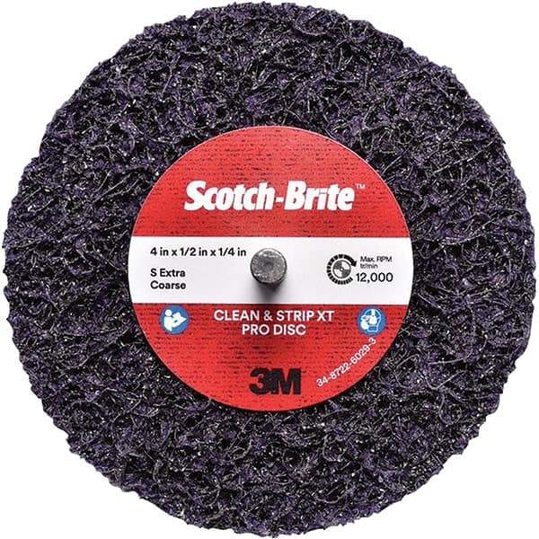 3M - 4" Extra Coarse Grade Silicon Carbide Deburring Disc - 1/4" Center Hole, Quick Change Connection, Purple, 12,000 Max RPM - Eagle Tool & Supply