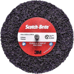 3M - 4" Extra Coarse Grade Silicon Carbide Deburring Disc - 1/4" Center Hole, Quick Change Connection, Purple, 12,000 Max RPM - Eagle Tool & Supply