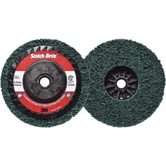 3M - 5" Extra Coarse Grade Aluminum Oxide Deburring Disc - 5/8-11 Threaded Center Hole, Quick Change Connection, Green, 12,000 Max RPM - Eagle Tool & Supply