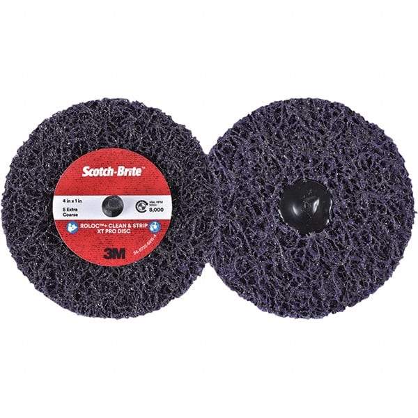 3M - 4" Extra Coarse Grade Silicon Carbide Deburring Disc - 1" Center Hole, Quick Change Connection, Purple, 8,000 Max RPM - Eagle Tool & Supply