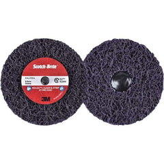 3M - 4" Extra Coarse Grade Silicon Carbide Deburring Disc - 1/2" Center Hole, Quick Change Connection, Purple, 12,000 Max RPM - Eagle Tool & Supply