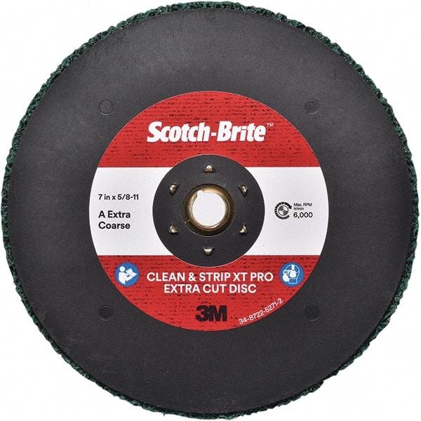 3M - 7" Extra Coarse Grade Aluminum Oxide Deburring Disc - 5/8-11 Threaded Center Hole, Quick Change Connection, Green, 6,000 Max RPM - Eagle Tool & Supply
