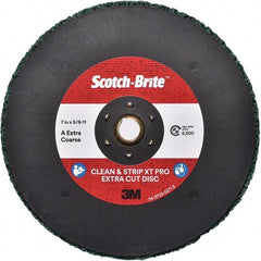 3M - 7" Extra Coarse Grade Aluminum Oxide Deburring Disc - 5/8-11 Threaded Center Hole, Quick Change Connection, Green, 6,000 Max RPM - Eagle Tool & Supply