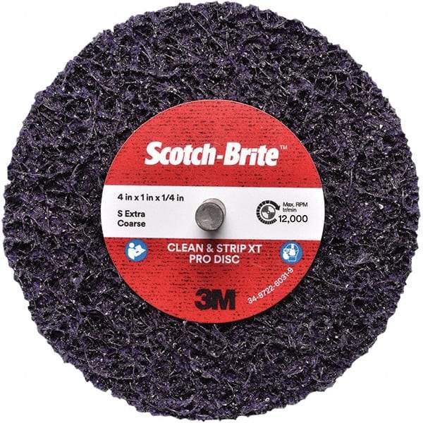 3M - 4" Extra Coarse Grade Silicon Carbide Deburring Disc - 1/4" Center Hole, Quick Change Connection, Purple, 12,000 Max RPM - Eagle Tool & Supply