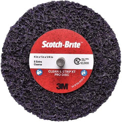 3M - 4" Extra Coarse Grade Silicon Carbide Deburring Disc - 1/4" Center Hole, Quick Change Connection, Purple, 12,000 Max RPM - Eagle Tool & Supply