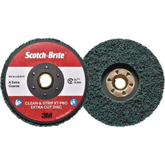 3M - 4-1/2" Extra Coarse Grade Aluminum Oxide Deburring Disc - 5/8-11 Threaded Center Hole, Quick Change Connection, Green, 13,300 Max RPM - Eagle Tool & Supply