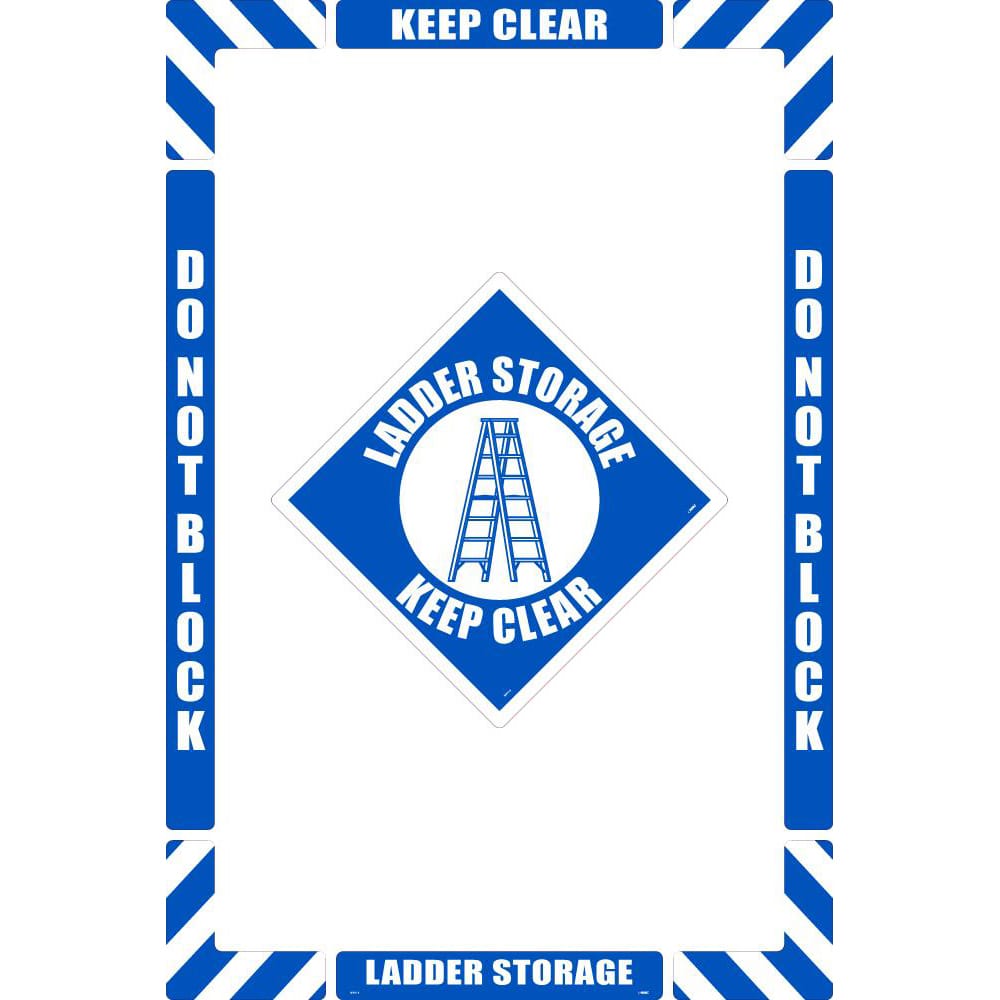 NMC - Adhesive Backed Floor Signs; Message Type: Accident Prevention ; Graphic Type: Ladder ; Message or Graphic: Message & Graphic ; Legend: Ladder Storage Keep Clear ; Color: Blue; White ; Special Color Properties: No Special Properties - Exact Industrial Supply