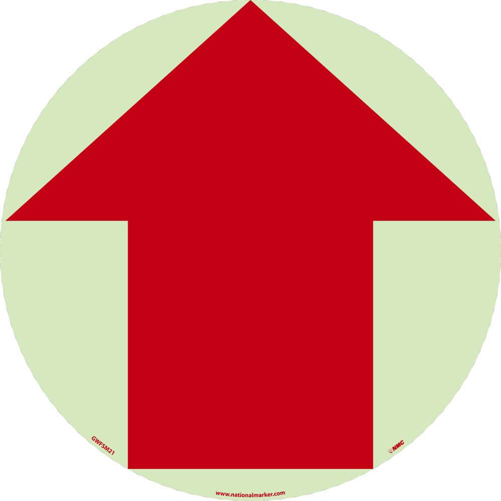 NMC - Adhesive Backed Floor Signs; Message Type: Exit, Entrance & Directional ; Graphic Type: Arrow ; Message or Graphic: Graphic Only ; Legend: (Arrow Graphic Only) Red On Glow ; Color: Red on Glow ; Special Color Properties: Glow-In-The-Dark - Exact Industrial Supply