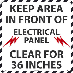 NMC - Adhesive Backed Floor Signs; Message Type: Accident Prevention ; Graphic Type: Arc Flash ; Message or Graphic: Message & Graphic ; Legend: Keep Area In Front Of Electrical Panel Clear For 36 Inches ; Color: Black; Red; White ; Special Color Propert - Exact Industrial Supply