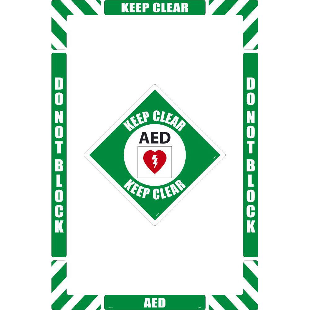 NMC - Adhesive Backed Floor Signs; Message Type: Security & Admittance ; Graphic Type: Arc Flash ; Message or Graphic: Message & Graphic ; Legend: AED Keep Clear ; Color: Green; White; Black; Red ; Special Color Properties: No Special Properties - Exact Industrial Supply