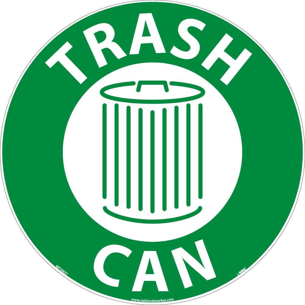 NMC - Adhesive Backed Floor Signs; Message Type: Restroom, Janitorial & Housekeeping ; Graphic Type: Trash Can ; Message or Graphic: Message & Graphic ; Legend: Trash Can ; Color: Green; White ; Special Color Properties: No Special Properties - Exact Industrial Supply