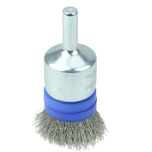 3/4″ Banded Crimped Wire End Brush, .006″ Stainless Steel Fill - Eagle Tool & Supply
