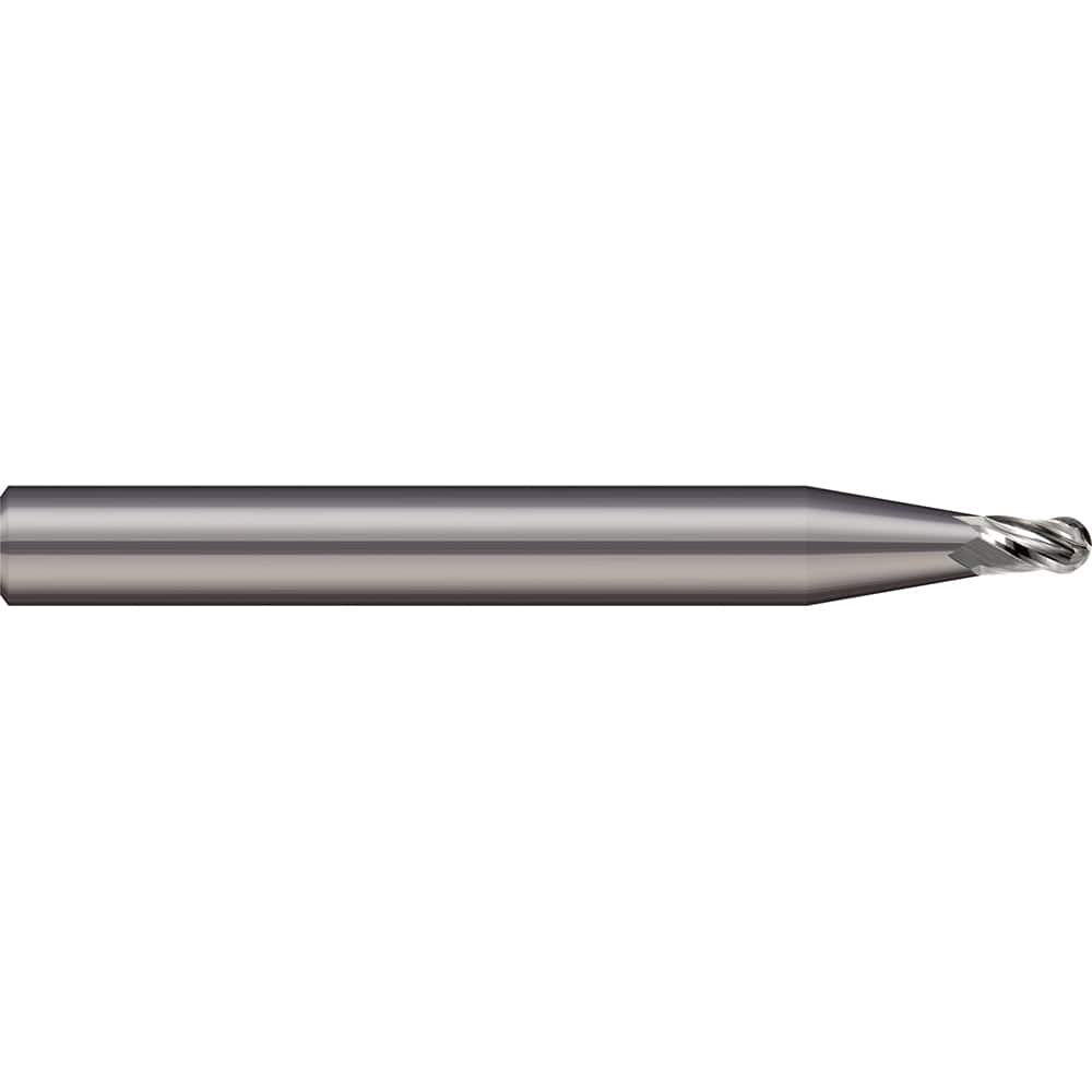 Micro 100 - Ball End Mills; Mill Diameter (mm): 1.00 ; Mill Diameter (Decimal Inch): 0.0394 ; Number of Flutes: 2 ; Length of Cut (mm): 1.5000 ; Length of Cut (Decimal Inch): 0.0591 ; Material: Solid Carbide - Exact Industrial Supply