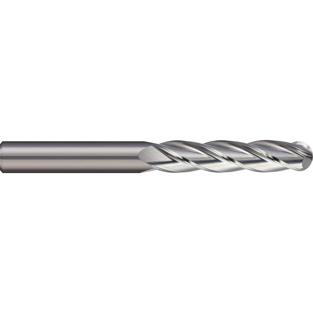 Micro 100 - Ball End Mills; Mill Diameter (mm): 12.00 ; Mill Diameter (Decimal Inch): 0.4724 ; Number of Flutes: 4 ; Length of Cut (mm): 50.0000 ; Length of Cut (Decimal Inch): 1.9685 ; Material: Solid Carbide - Exact Industrial Supply