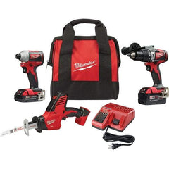 Milwaukee Tool - 18 Volt Cordless Tool Combination Kit - Includes Brushless Compact Hammer Drill, Brushless 1/4" Impact Driver & Hackzall Reciprocating Saw, Lithium-Ion Battery Included - Eagle Tool & Supply