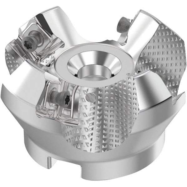 Seco - 2" Cut Diam, 3/4" Arbor Hole, 0.236" Max Depth of Cut, 48° Indexable Chamfer & Angle Face Mill - 4 Inserts, SN.. Insert, Right Hand Cut, 4 Flutes, Through Coolant, Series R220.54 - Eagle Tool & Supply
