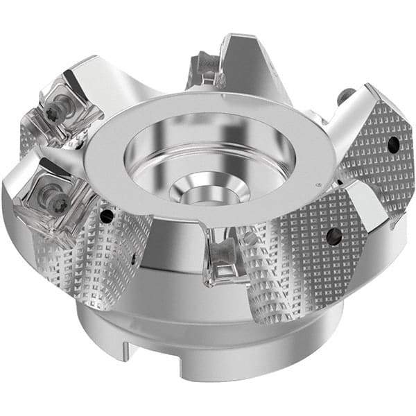 Seco - 80mm Cut Diam, 27mm Arbor Hole, 6mm Max Depth of Cut, 48° Indexable Chamfer & Angle Face Mill - 6 Inserts, SN.. Insert, Right Hand Cut, 6 Flutes, Through Coolant, Series R220.54 - Eagle Tool & Supply