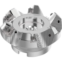 Seco - 3" Cut Diam, 1" Arbor Hole, 0.236" Max Depth of Cut, 48° Indexable Chamfer & Angle Face Mill - 6 Inserts, SN.. Insert, Right Hand Cut, 6 Flutes, Through Coolant, Series R220.54 - Eagle Tool & Supply