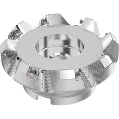 Seco - 5" Cut Diam, 1-1/2" Arbor Hole, 0.236" Max Depth of Cut, 48° Indexable Chamfer & Angle Face Mill - 8 Inserts, SN.. Insert, Right Hand Cut, 8 Flutes, Through Coolant, Series R220.54 - Eagle Tool & Supply