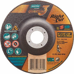 Norton - 36 Grit, 5" Wheel Diam, 1/16" Wheel Thickness, 7/8" Arbor Hole, Type 27 Depressed Center Wheel - Coarse Grade, Ceramic Alumina, Resinoid Bond, 12,225 Max RPM - Eagle Tool & Supply