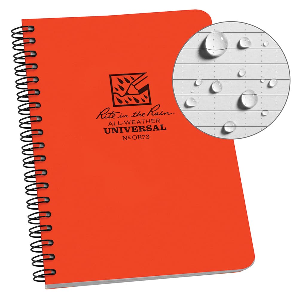 Rite in the Rain - Note Pads, Writing Pads & Notebooks; Writing Pads & Notebook Type: Spiral Bound Notebook ; Size: 4-5/8 x 7 ; Number of Sheets: 32 ; Color: Orange ; Additional Information: Weatherproof - Exact Industrial Supply