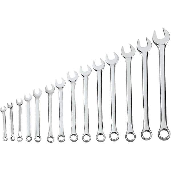 Blackhawk by Proto - 14 Piece, 5/16" to 1-1/4", 12 Point Combination Wrench - Inch Measurement Standard, Full Polish Finish, Comes in Vinyl Roll - Eagle Tool & Supply