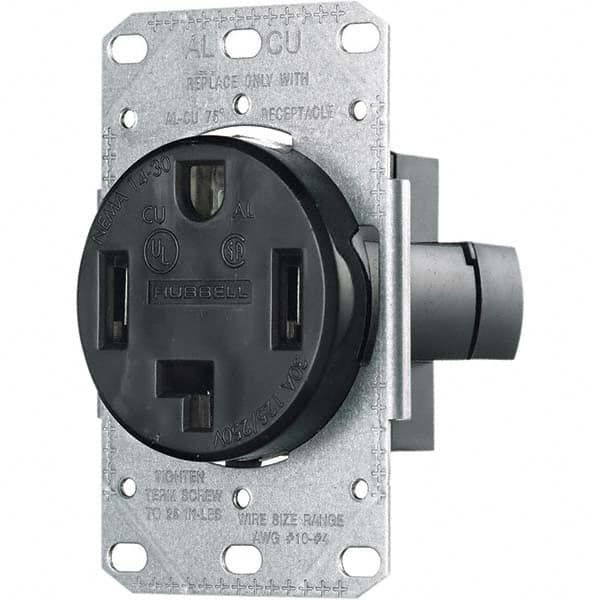 Hubbell Wiring Device-Kellems - 125/250 VAC 30A NEMA 14-30R Residential Grade Black Straight Blade Single Receptacle - Eagle Tool & Supply