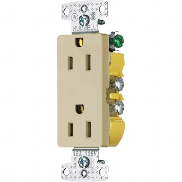 Hubbell Wiring Device-Kellems - 125V 15A NEMA 5-15R Residential Grade Ivory Straight Blade Duplex Receptacle - Eagle Tool & Supply