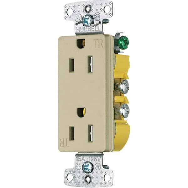 Hubbell Wiring Device-Kellems - 125V 15A NEMA 5-15R Residential Grade Ivory Straight Blade Duplex Receptacle - Eagle Tool & Supply