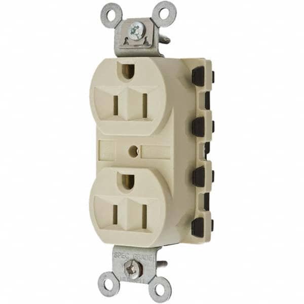 Hubbell Wiring Device-Kellems - 125V 15A NEMA 5-15R Specification Grade Ivory Straight Blade Duplex Receptacle - Eagle Tool & Supply