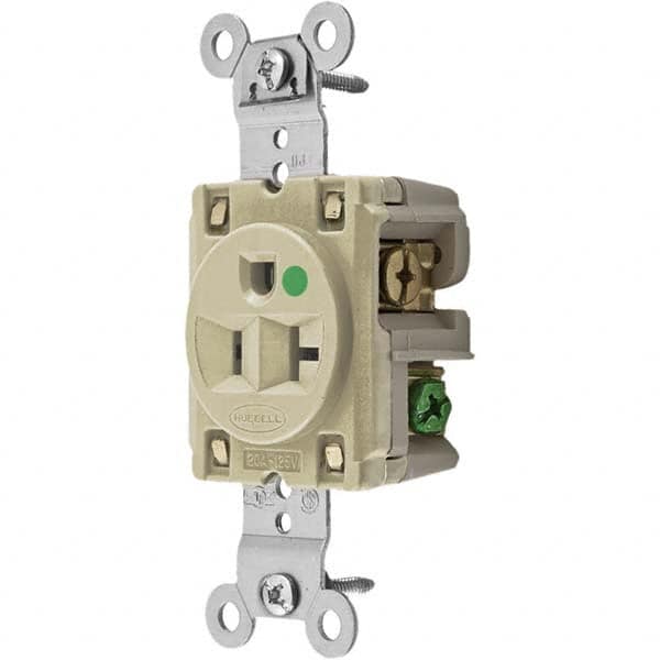 Hubbell Wiring Device-Kellems - 125V 20A NEMA 5-20R Hospital Grade Ivory Straight Blade Single Receptacle - Eagle Tool & Supply