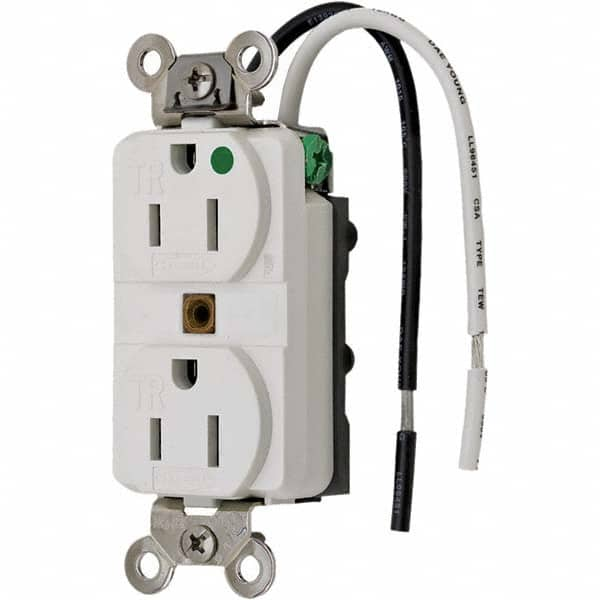 Hubbell Wiring Device-Kellems - 125V 15A NEMA 5-15R Hospital Grade White Straight Blade Duplex Receptacle - Eagle Tool & Supply