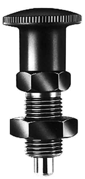 KIPP - 3/8-24, 15mm Thread Length, 5mm Plunger Diam, Lockout Knob Handle Indexing Plunger - Plunger Style B, 17mm Body Length, 47mm OAL, Steel - Eagle Tool & Supply