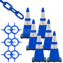 Barrier Rope & Chain; Type: Traffic Cone with Reflective Collar & Chain Kit; Material: Plastic; Color: Traffic Blue; Rope/Chain Material: Plastic; Hook Fitting Material: None; Snap End Material: None; Color: Traffic Blue; Length (Feet): 50.00; 50.000; Ove