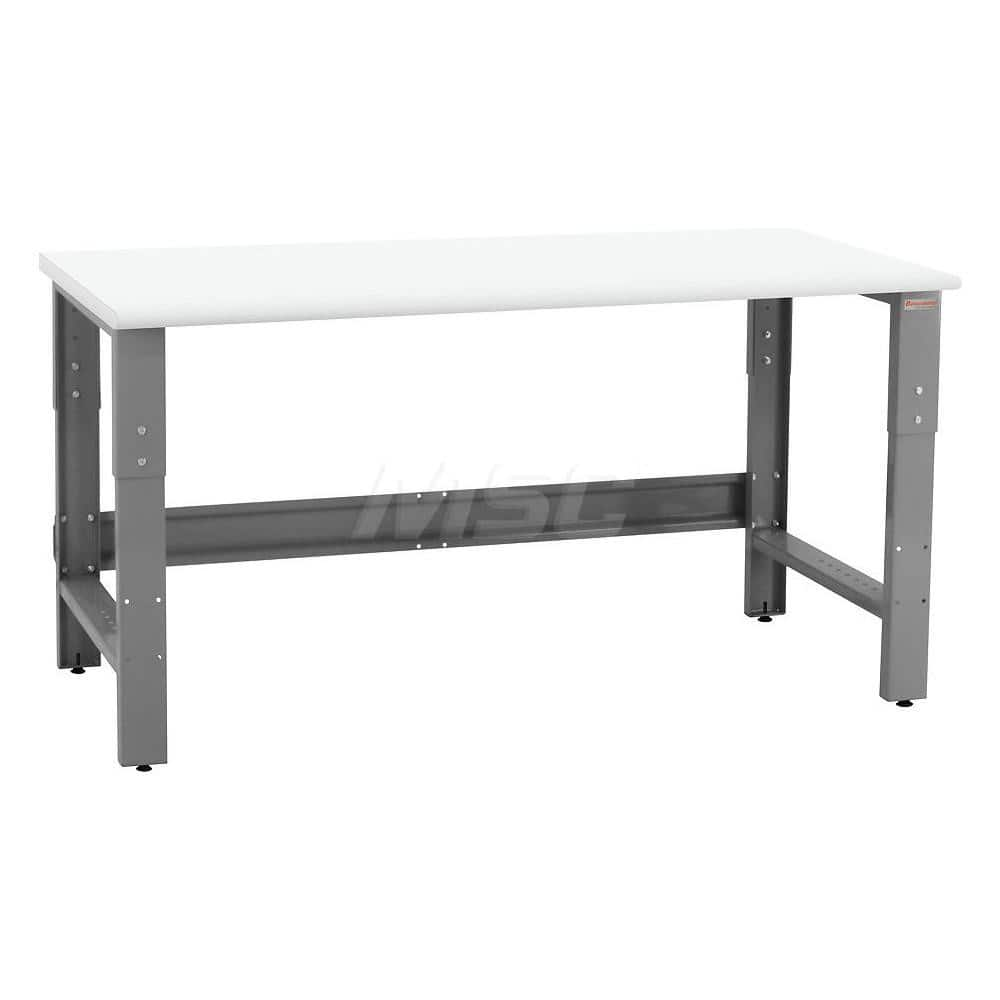 Stationary Work Bench: 60″ Wide, 24″ Deep, 36″ High, Gray & White 1,200 lb Capacity