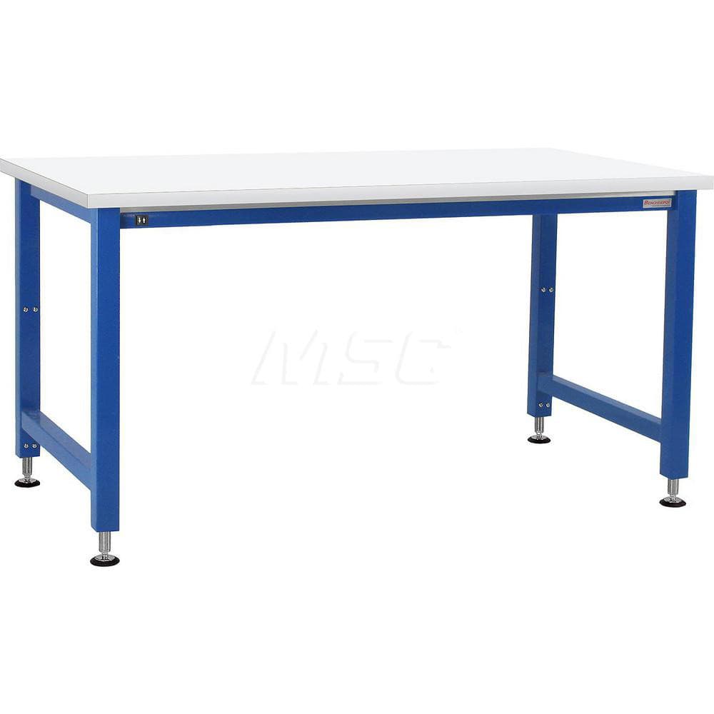 Stationary Work Bench: 96″ Wide, 30″ Deep, 42″ High, Light Blue & White 1,000 lb Capacity