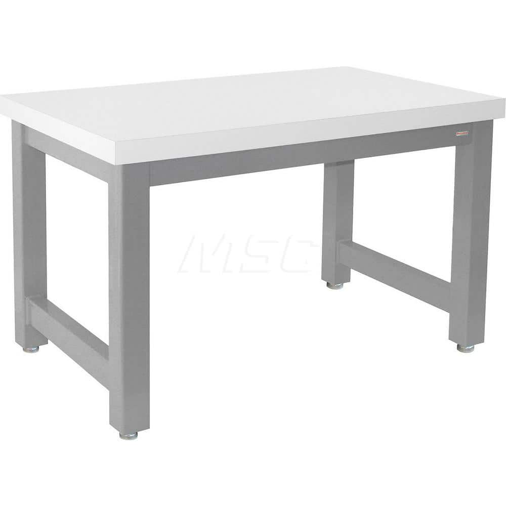 Stationary Work Bench: 96″ Wide, 24″ Deep, 34″ High, Gray & White 20,000 lb Capacity