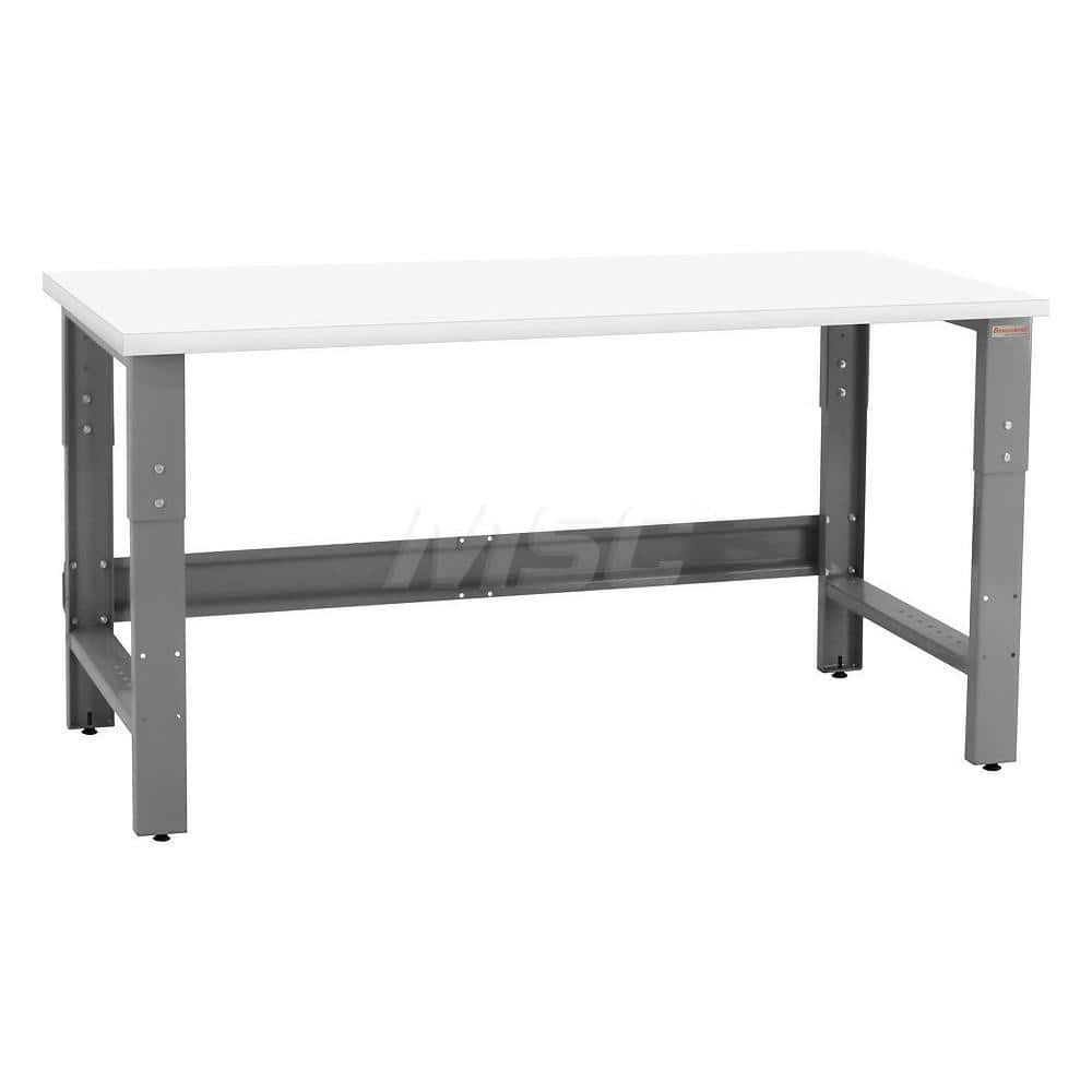 Stationary Work Bench: 96″ Wide, 24″ Deep, 36″ High, Gray & White 1,200 lb Capacity