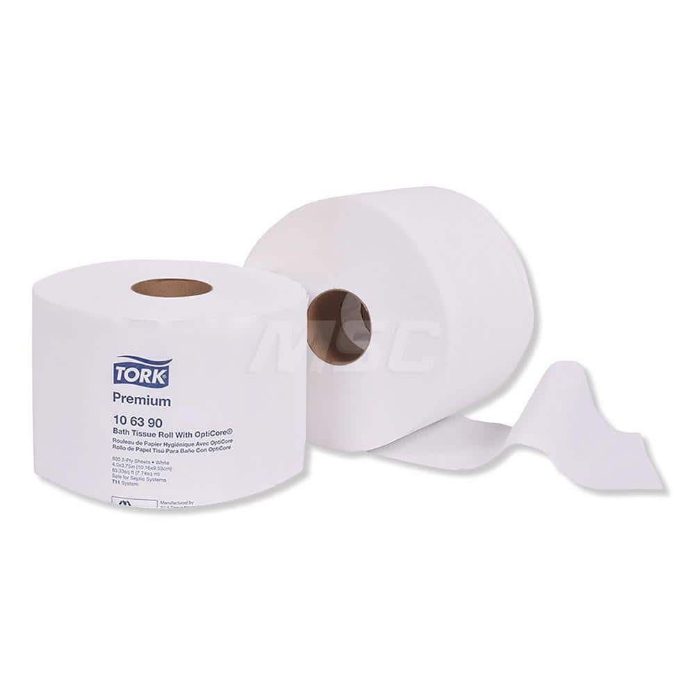 Bathroom Tissue: Standard Roll, 2-Ply, White 4″ Sheet Length, 3.75″ Sheet Width, 800 Sheets