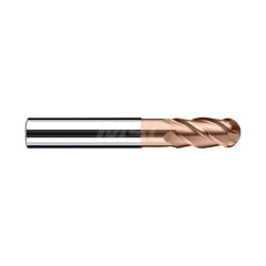 Ball End Mill: 2.8346″ Dia, 0.7874″ LOC, 4 Flute, Solid Carbide 72 mm OAL, 10 mm Shank Dia, 40 ° Helix, Duro-Si Coated, Single End, Series Sphero-X