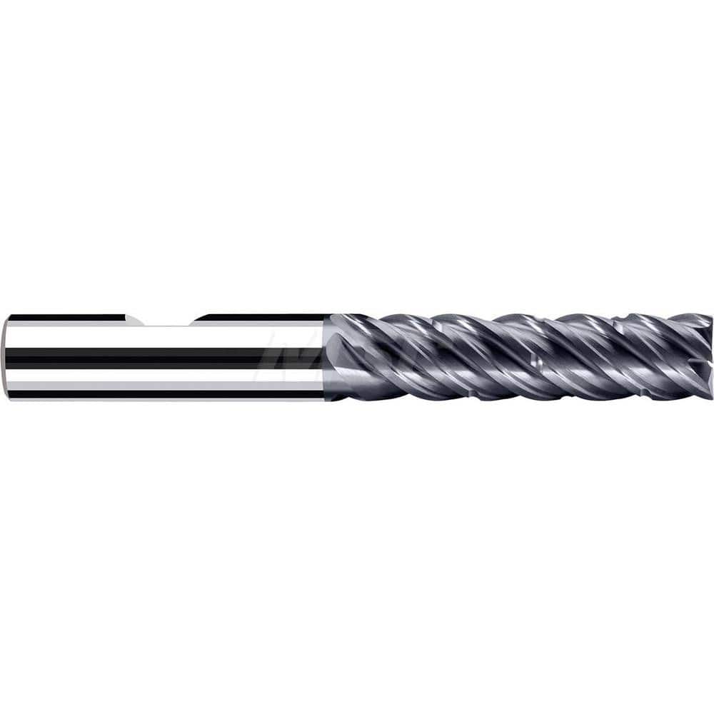 Square End Mill: 1/4'' Dia, 3/4'' LOC, 1/4'' Shank Dia, 2-1/2'' OAL, 5 Flutes, Solid Carbide Single End, Polychrom Finish, Spiral Flute, 45 ™ Variable Helix, Centercutting, RH Cut, RH Flute, Series E-Cut
