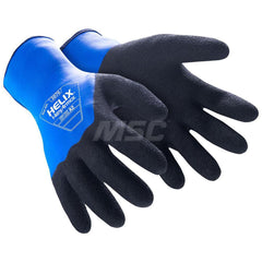 Cut & Puncture-Resistant Gloves: Size 2XL, ANSI Cut A2, ANSI Puncture 0, Rubber & Latex, HPPE Blend Black & Blue, Full Coated, HPPE Blend Lined, HPPE Blend & Latex Back, Textured Grip