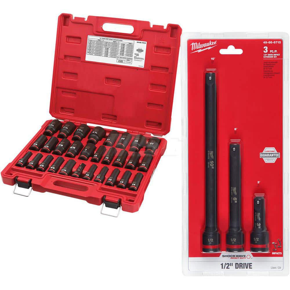 Socket Set: 1/2″ Drive 7/16 to 1-1/4″ Socket, 6 Point