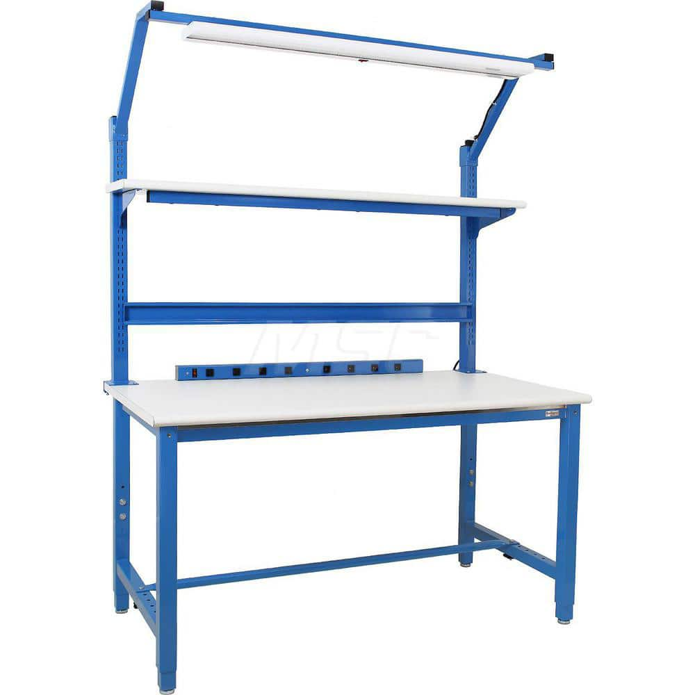 Stationary Work Bench: 60″ Wide, 30″ Deep, 36″ High, Light Blue & White