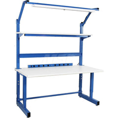 Stationary Work Bench: 72″ Wide, 30″ Deep, 36″ High, Light Blue & White