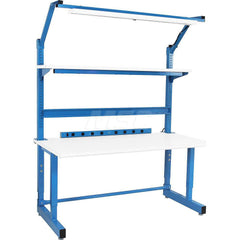 Stationary Work Bench: 60″ Wide, 30″ Deep, 36″ High, Light Blue & White