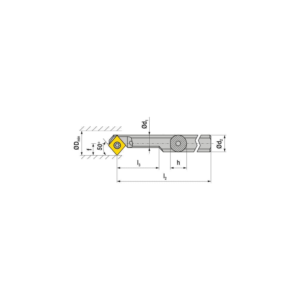 Indexable Boring Bar:  E-A1012K SCMCR 06,  13.00 mm Min Bore,  12.00 mm Shank Dia,  50.00&deg N/A Solid Carbide 129.1500″ OAL,  Screw Clamping,