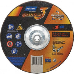 Norton - 24 Grit, 9" Wheel Diam, 1/8" Wheel Thickness, 5/8" Arbor Hole, Type 27 Depressed Center Wheel - Coarse Grade, Ceramic, Resinoid Bond, 6,600 Max RPM - Eagle Tool & Supply