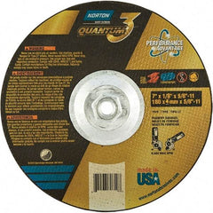 Norton - 24 Grit, 7" Wheel Diam, 1/8" Wheel Thickness, 5/8" Arbor Hole, Type 27 Depressed Center Wheel - Coarse Grade, Ceramic, Resinoid Bond, 8,600 Max RPM - Eagle Tool & Supply