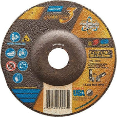 Norton - 24 Grit, 5" Wheel Diam, 1/8" Wheel Thickness, 7/8" Arbor Hole, Type 27 Depressed Center Wheel - Coarse Grade, Ceramic, Resinoid Bond, 12,225 Max RPM - Eagle Tool & Supply